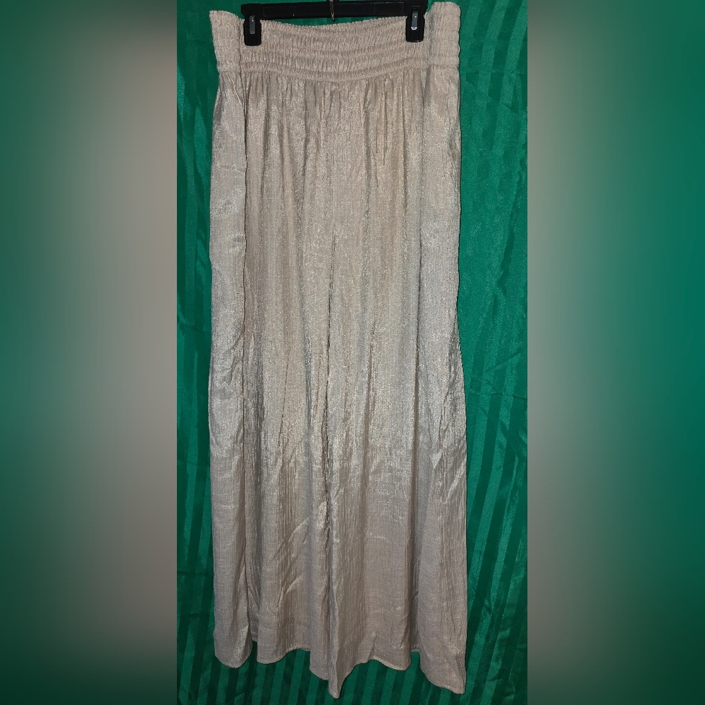 Wonderly XXL SEMI SHINY Tan Wide Straight Leg Elastic Waist Lined, Pockets